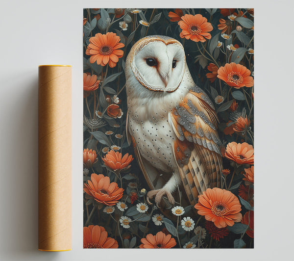 Orange Owl'S Bloom Poster
