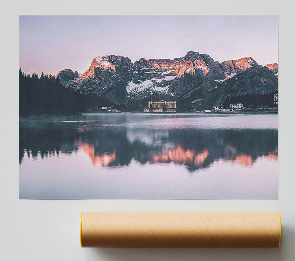 Pink Sky Mountain Reflection Giclee Print