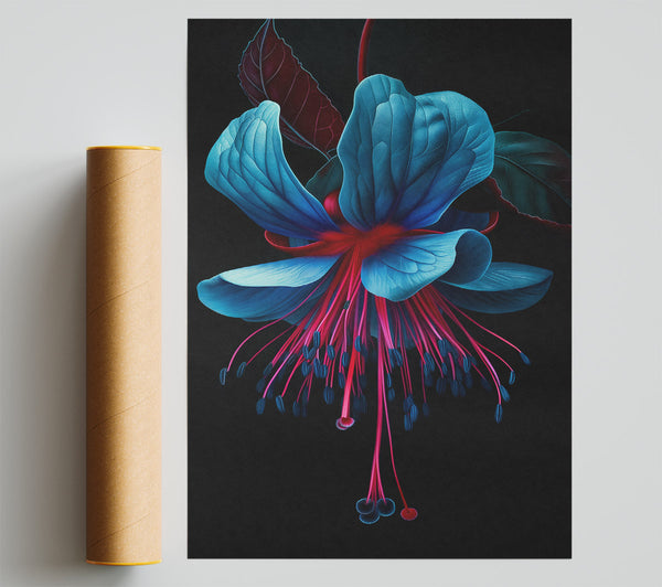 Teal Floral Bloom Poster
