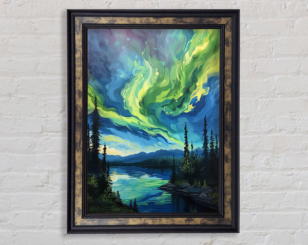 Flow Of Green Paint Northern Framed Print