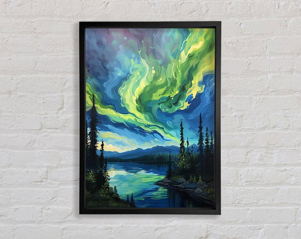 Flow Of Green Paint Northern Framed Print