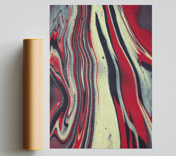 Crimson Silver Swirls Poster