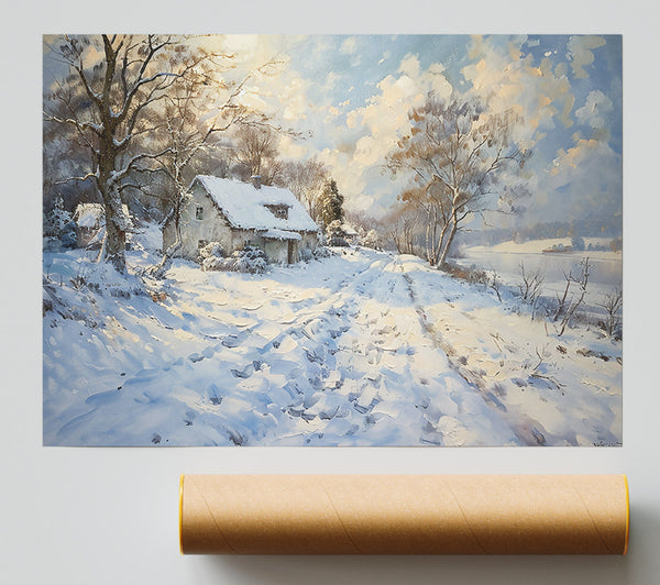 Blue Winter Cottage Giclee Print