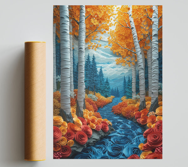 Blue River Through Fall Poster
