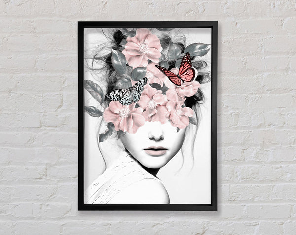 Flower And Butterfly Face Framed Print
