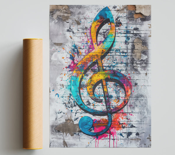 Blue Treble Clef Symphony Poster