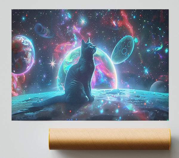 Blue Cat In Space Giclee Print