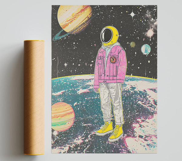 Pink Astronaut In Space Giclee Print