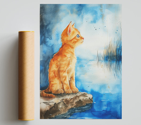 Orange Cat By The Water Giclee Print