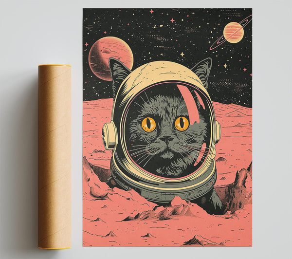 Red Cat Astronaut Poster