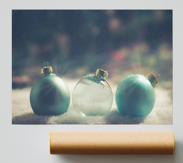 Aqua Christmas Baubles Print