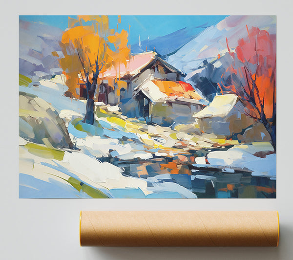Orange Winter Village Giclee Print