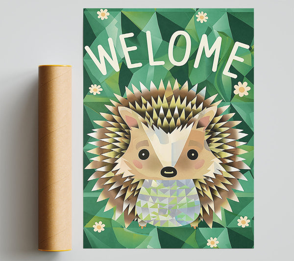 Green Welcome Hedgehog Poster