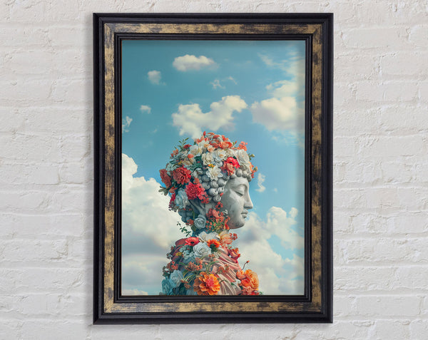 Flowers On Buddha Framed Print