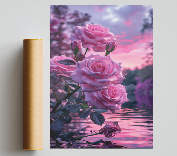 Pink Roses Reflecting Poster