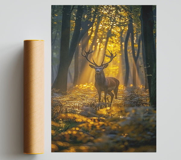 Golden Forest Stag Print