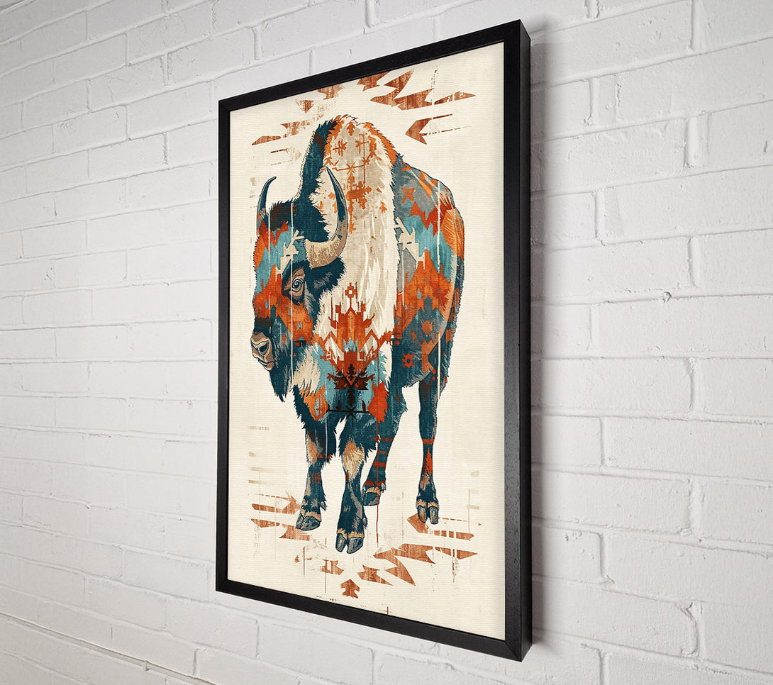  A Canvas Print of Teal Tribal Bison Canvas Art