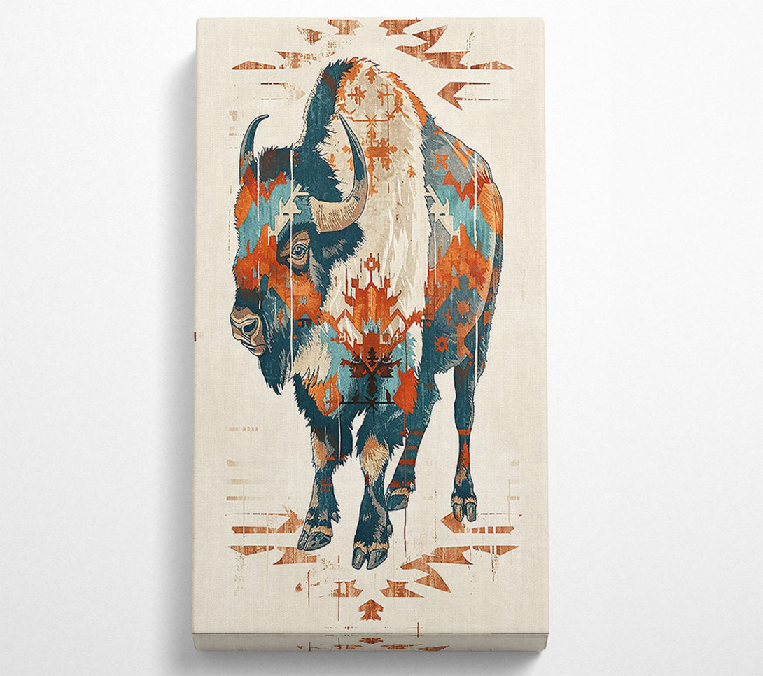  A Canvas Print of Teal Tribal Bison Canvas Art