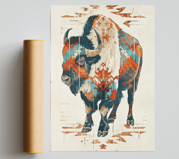 Teal Tribal Bison Print