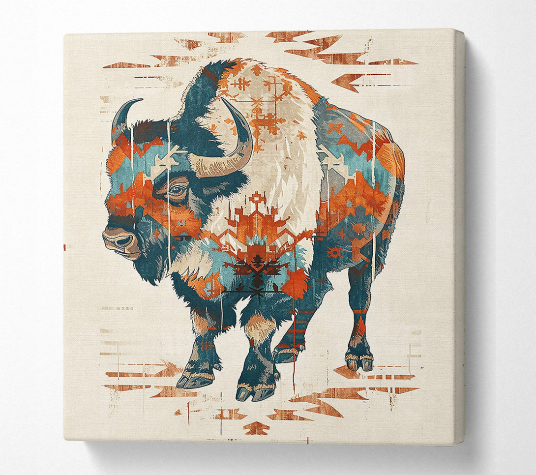  A Canvas Print of Teal Tribal Bison Canvas Art