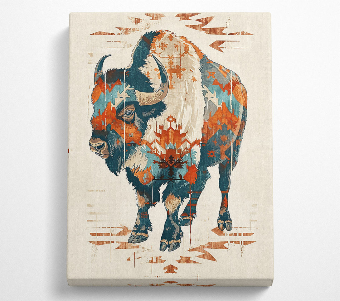  A Canvas Print of Teal Tribal Bison Canvas Art