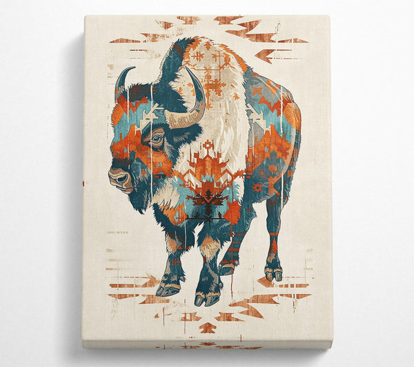  A Canvas Print of Teal Tribal Bison Canvas Art