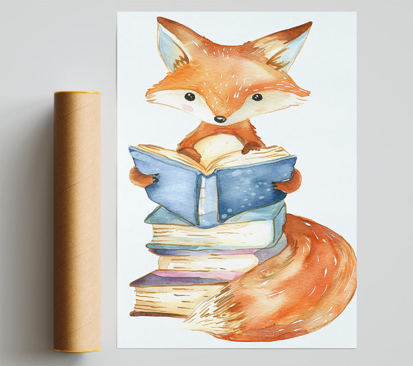 Orange Fox Reading Books Poster