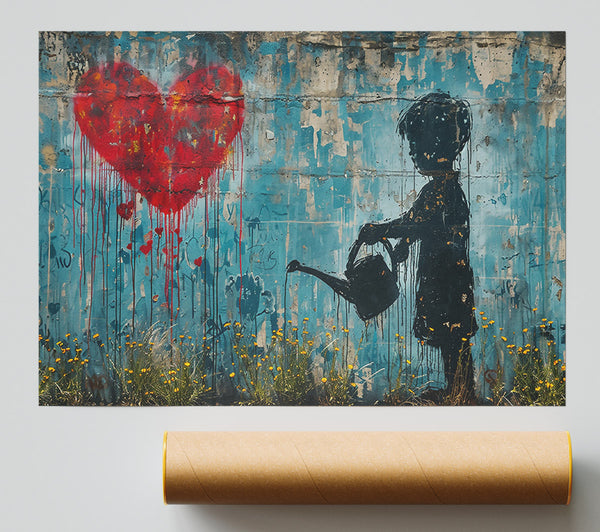 Red Heart Watering Can Print