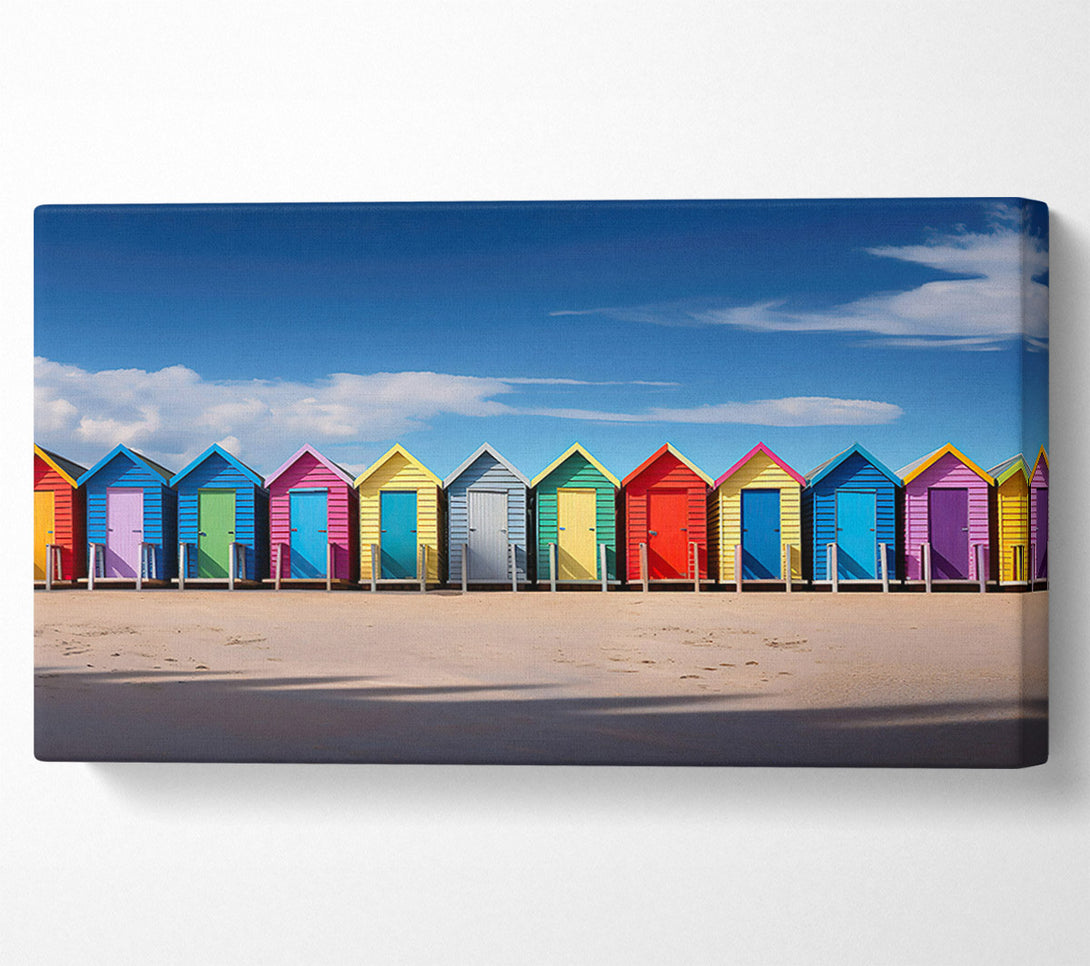  A Canvas Print of Blue Beach Cabins Canvas Wall Art