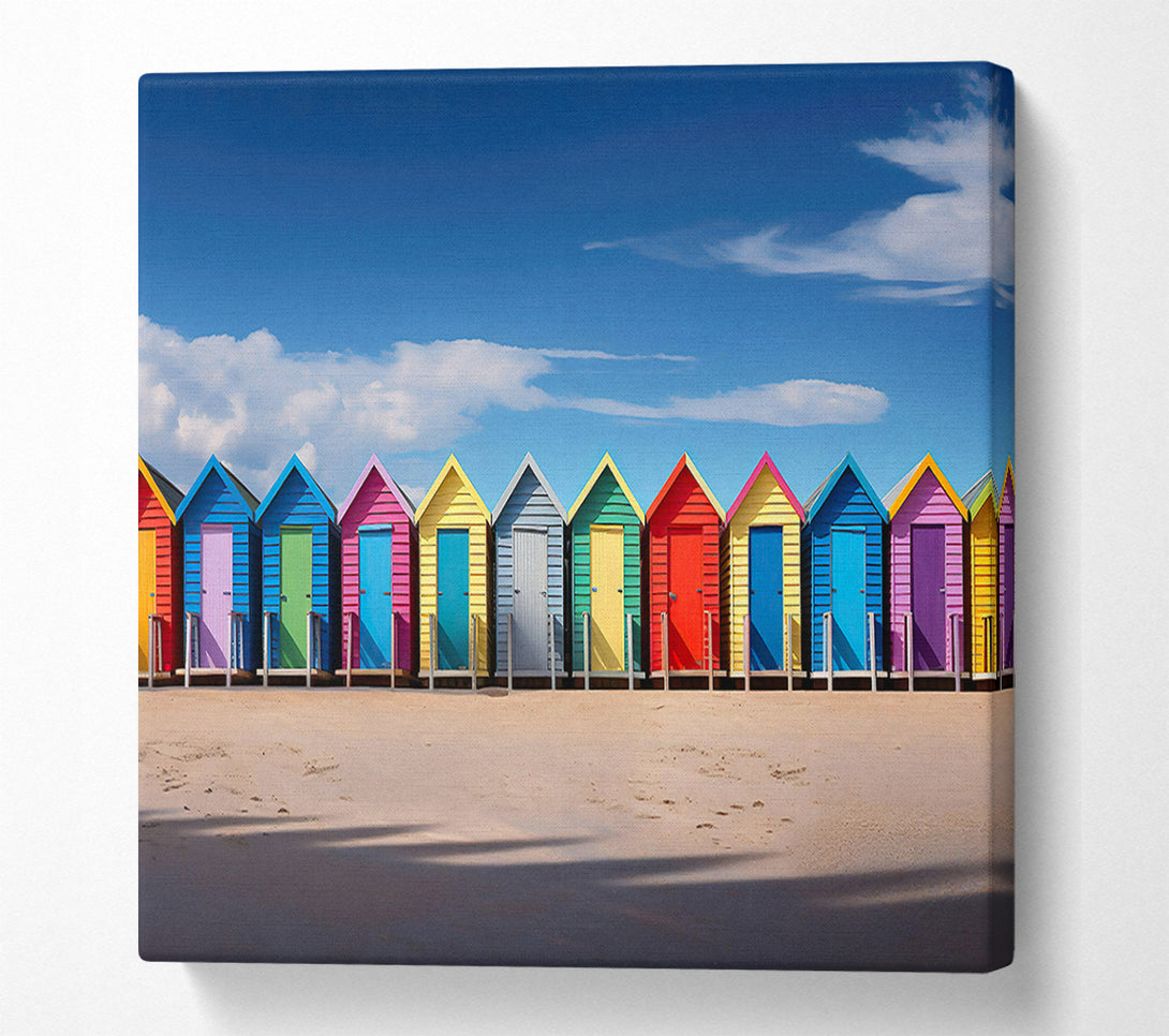  A Canvas Print of Blue Beach Cabins Canvas Wall Art
