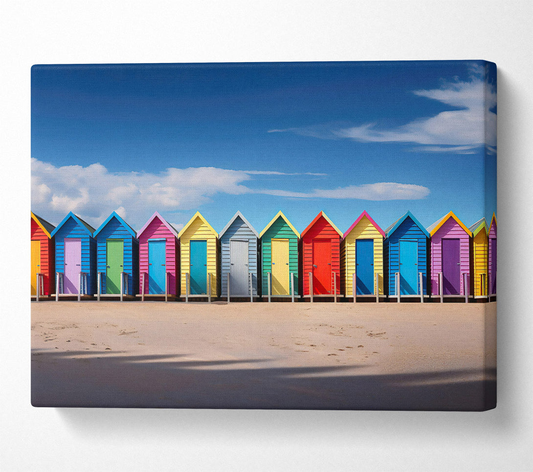  A Canvas Print of Blue Beach Cabins Canvas Wall Art