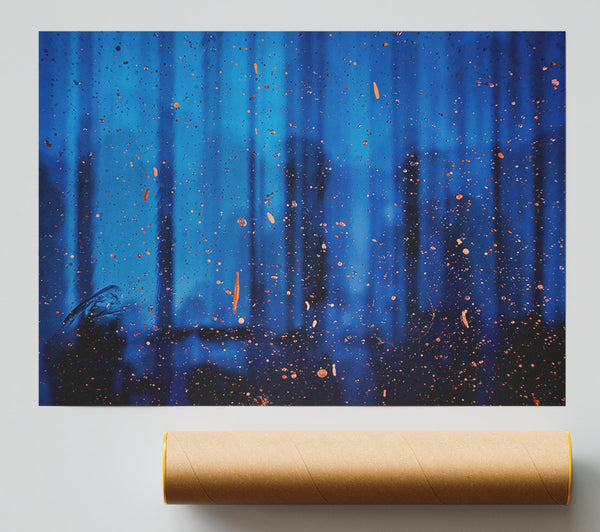 Blue Speckled Rain Poster
