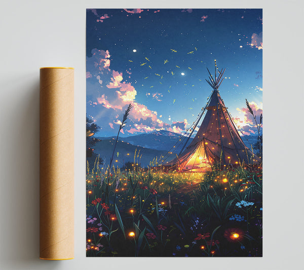 Blue Tent Night Lights Giclee Print