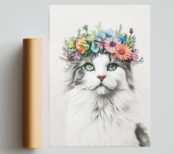 Green Eyed Feline Bloom Giclee Print