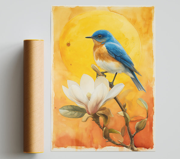 Golden Bluebird Bloom Poster