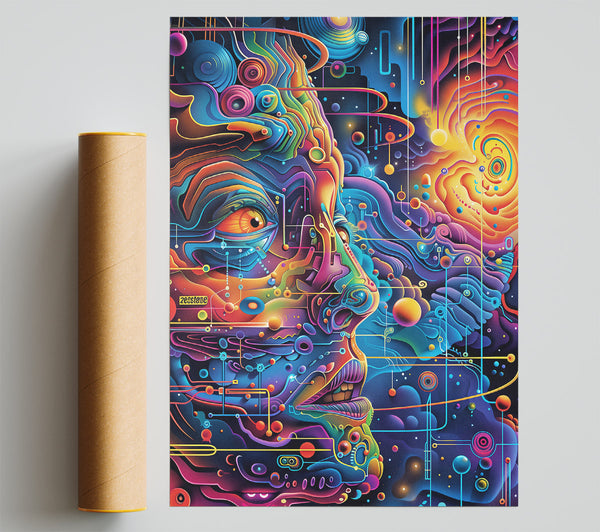 Neon Blue Cosmic Face Poster