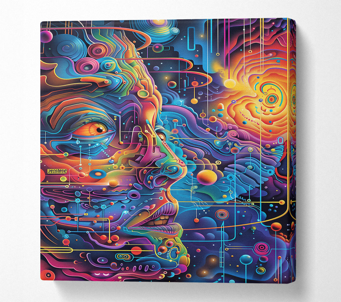  A Canvas Print of Neon Blue Cosmic Face Canvas Print