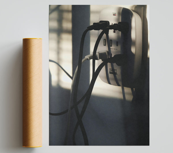 White Wall Tangled Wires Poster