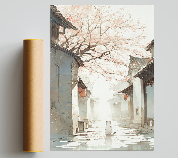 White Cat In Pink Alley Giclee Print