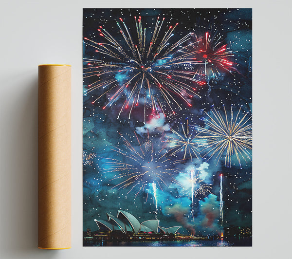 Blue Sky Fireworks Show Print