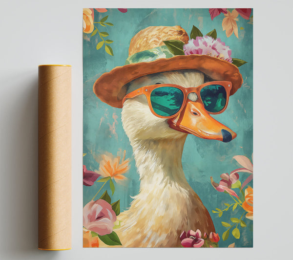 Orange Duck In Bloom Print