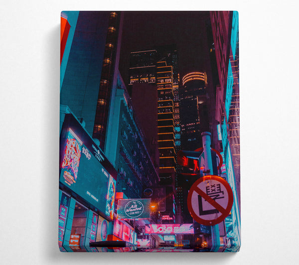  A Canvas Print of Neon Blue Cityscape Canvas Art