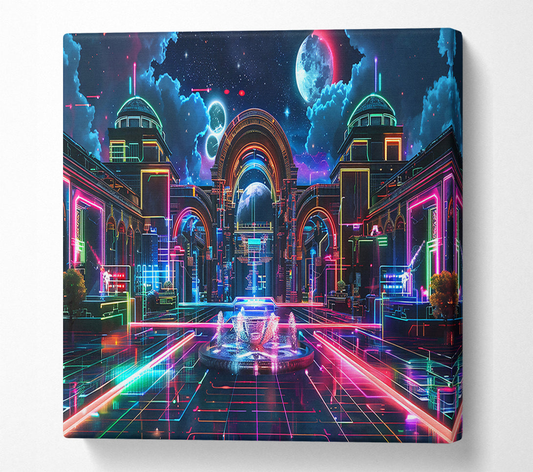  A Canvas Print of Neon City Fountains Canvas Print