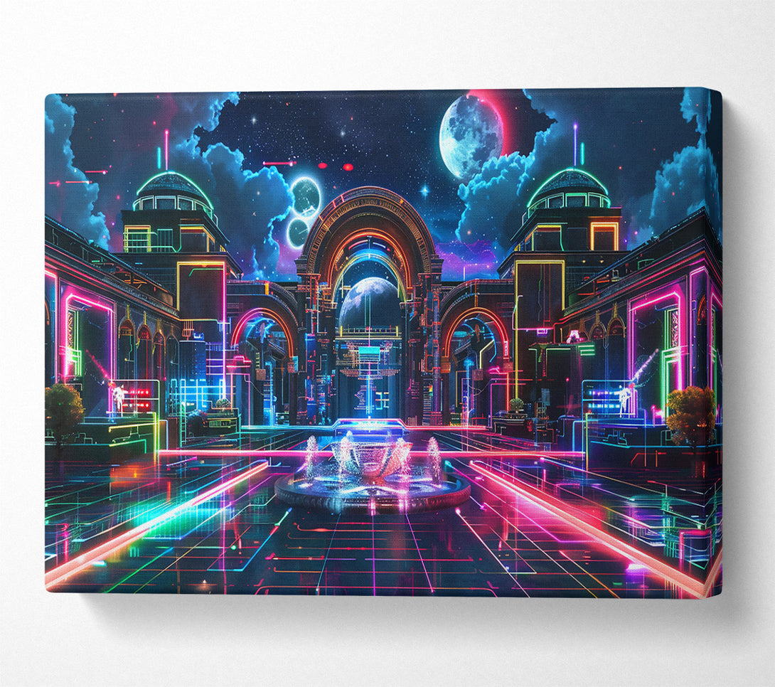  A Canvas Print of Neon City Fountains Canvas Print
