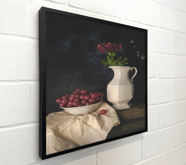 Red Grapes And White Vase