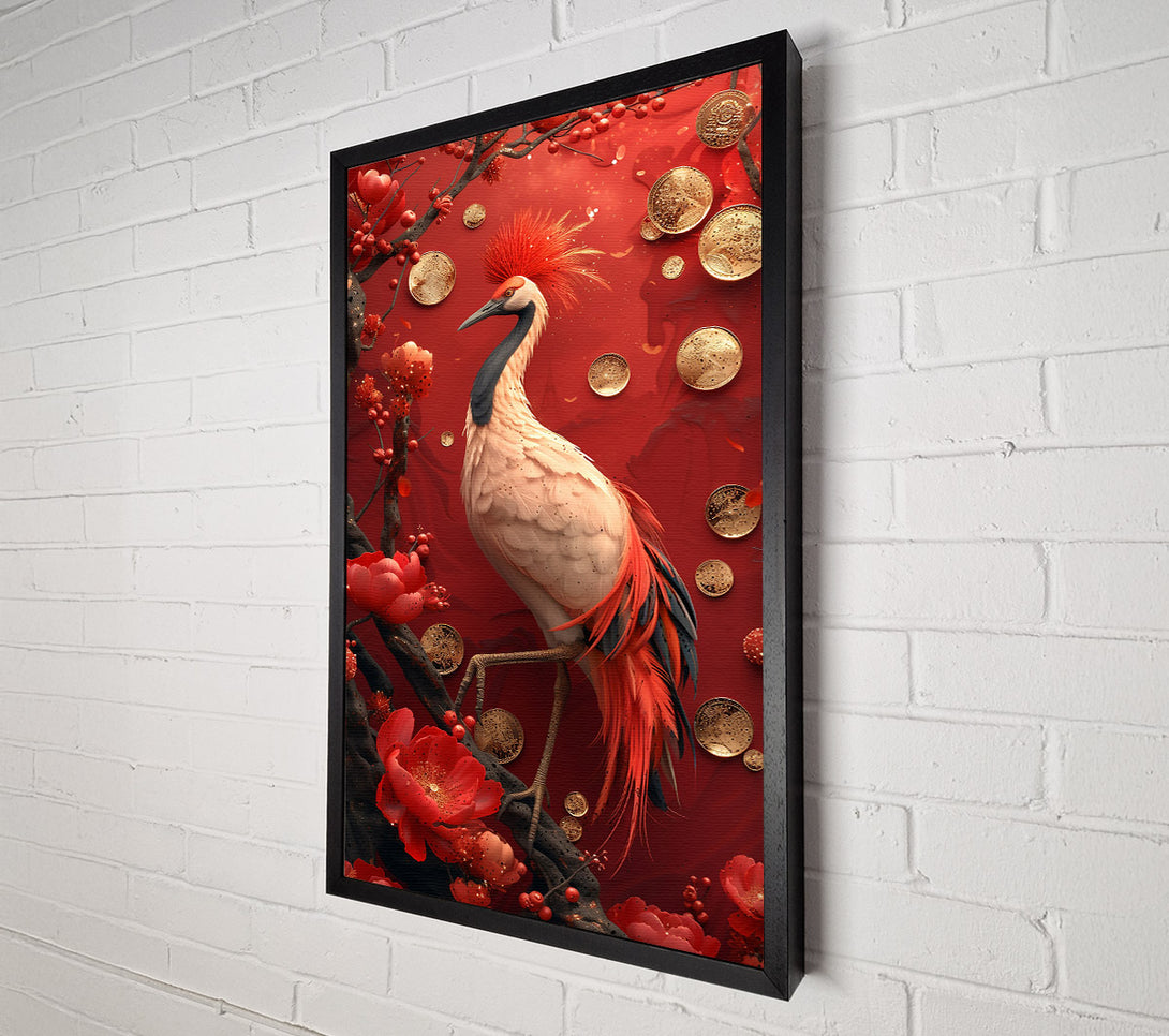  A Canvas Print of Crimson Crane'S Fortune Canvas Art