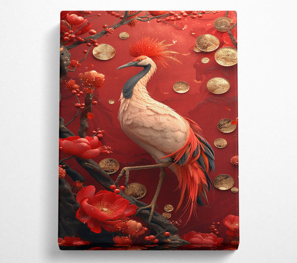  A Canvas Print of Crimson Crane'S Fortune Canvas Art