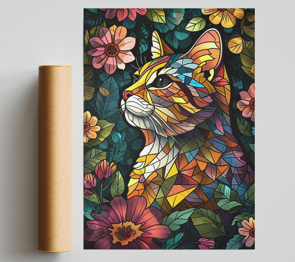 Golden Cat In Bloom Giclee Print