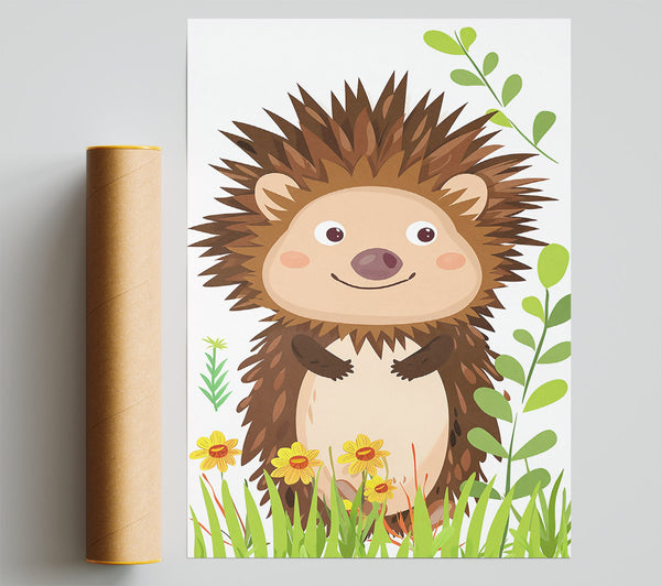 Brown Hedgehog Smiles Giclee Print