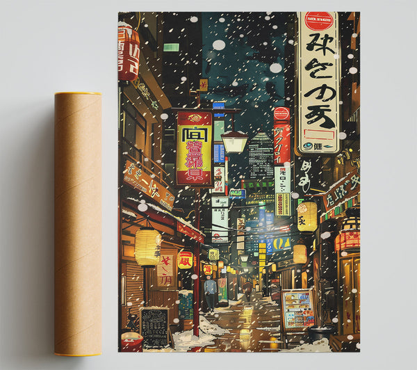 Red Lanterns In Snowfall Giclee Print